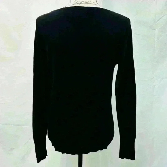 Elle Black Long Sleeve Sweater Sz S Pearl Bow Detail Pullover - Picture 10 of 13